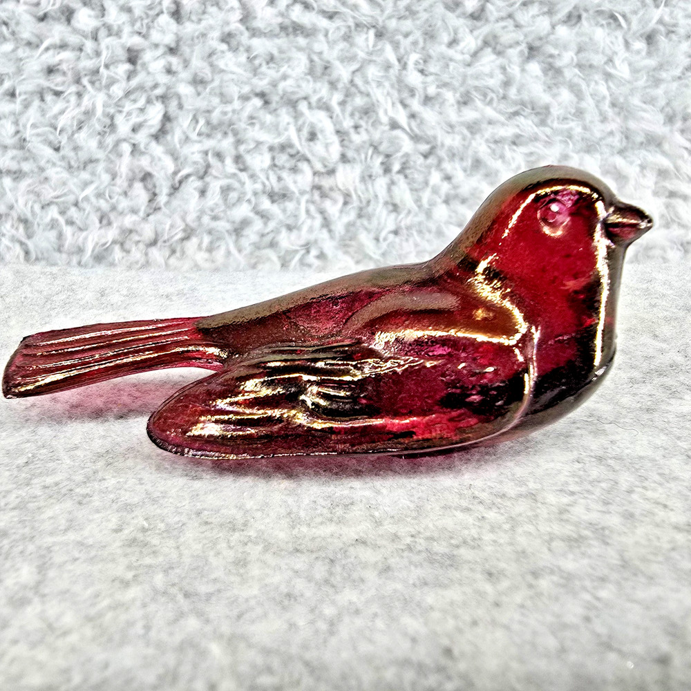 Vintage Westmoreland Bird Figurine Ruby Red Carnival Glass 3" Iridescent Label